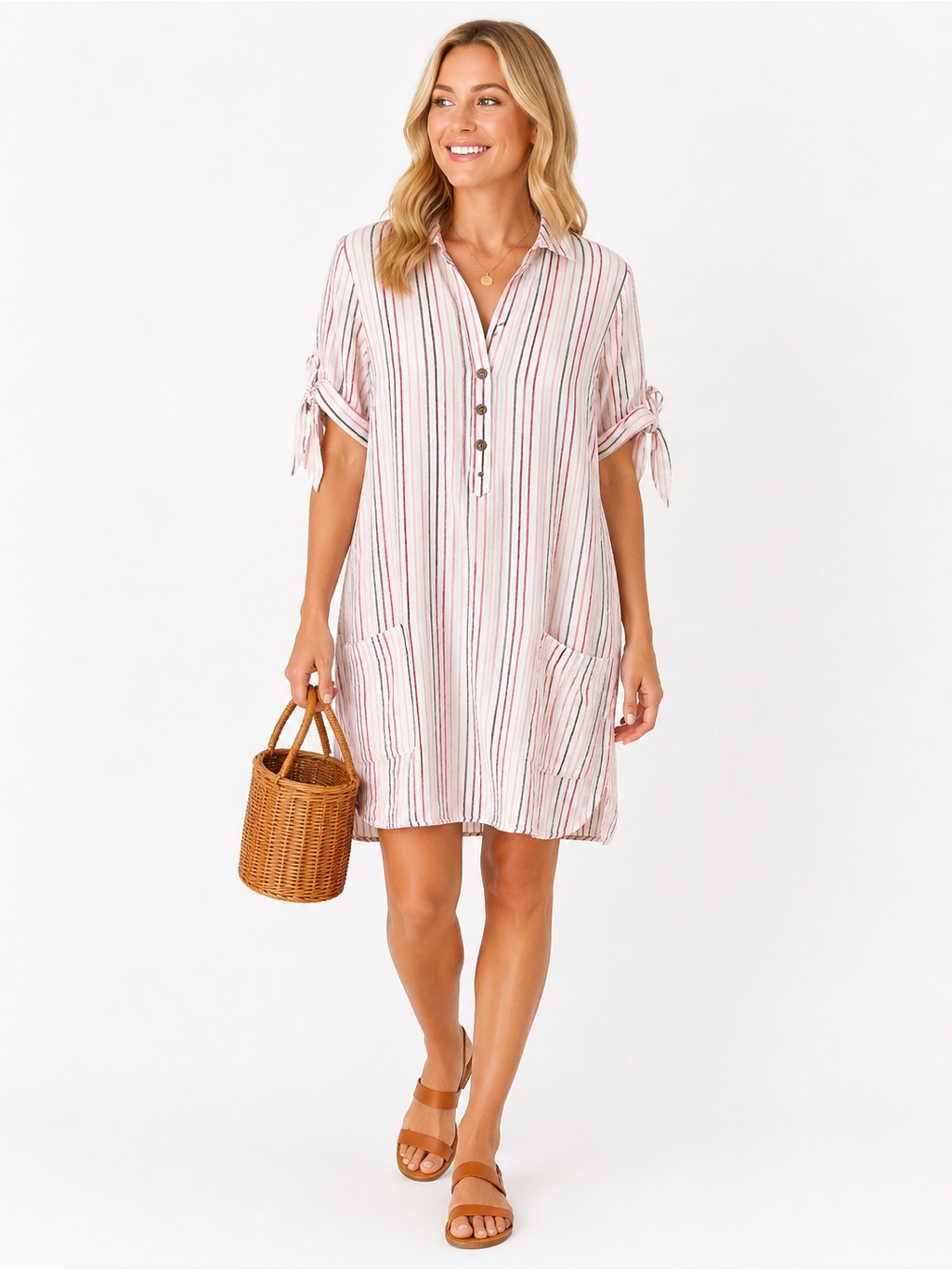 Indigo Rose Casual Pink Stripe Tunic Mini Dress